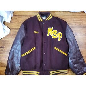 Vintage Butwin Wool Blend & Leather Size Large Letterman Jacket Burgandy &...